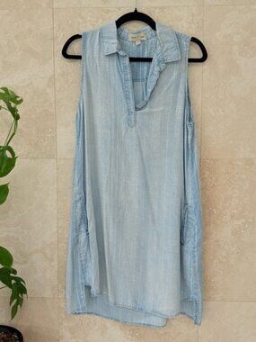Cloth & Stone Chambray Sleeveless Tunic Dress Lyocell Blue Collared Shift